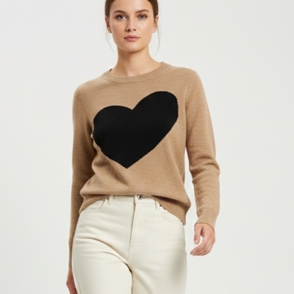 J. Crew Sweaters - ​J. Crew Merino Wool & Alpaca Blend Heart Sweater - Camel/Black - S